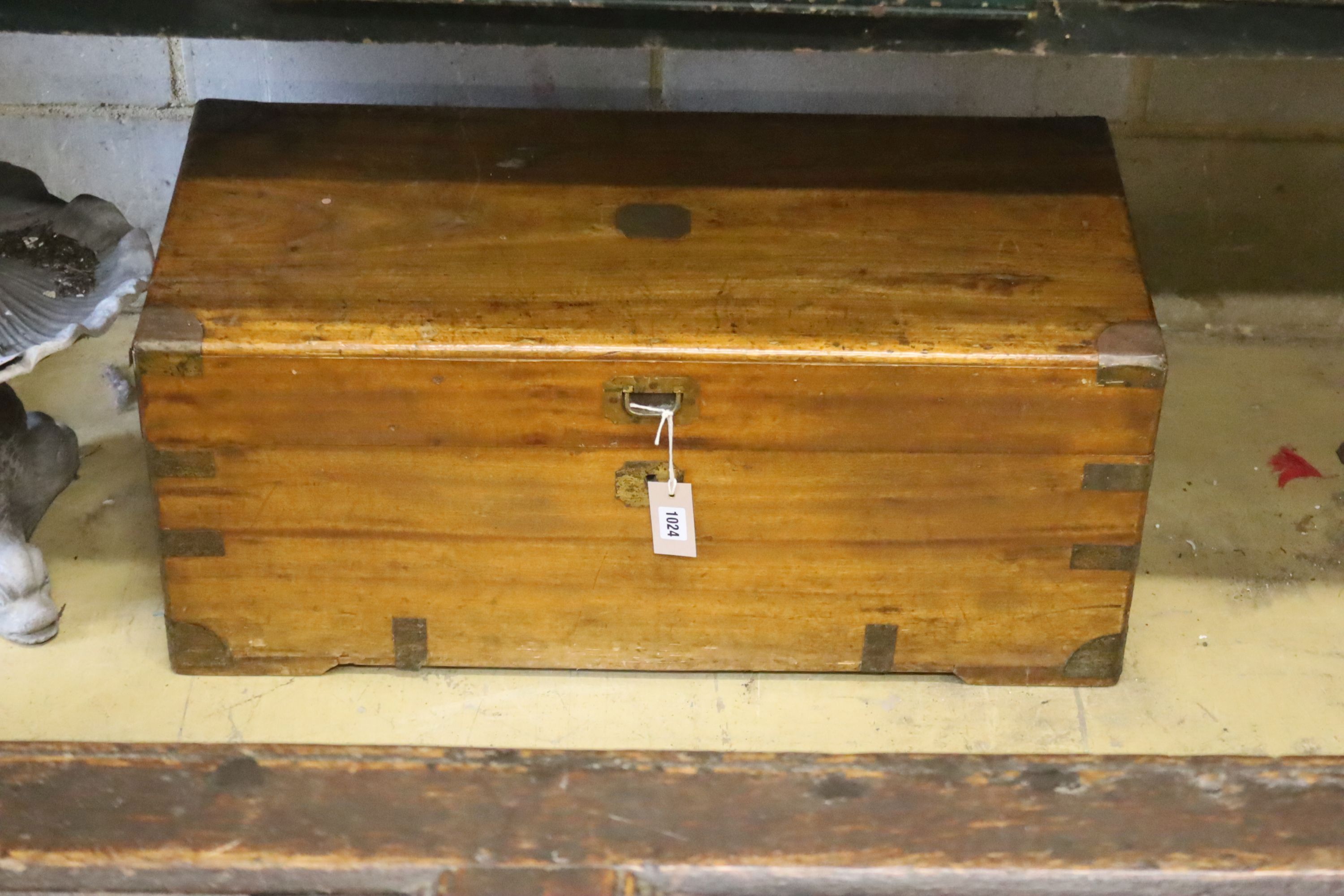 A small 19th century rectangular camphorwood trunk, length 80cm, depth 38cm, height 34cm